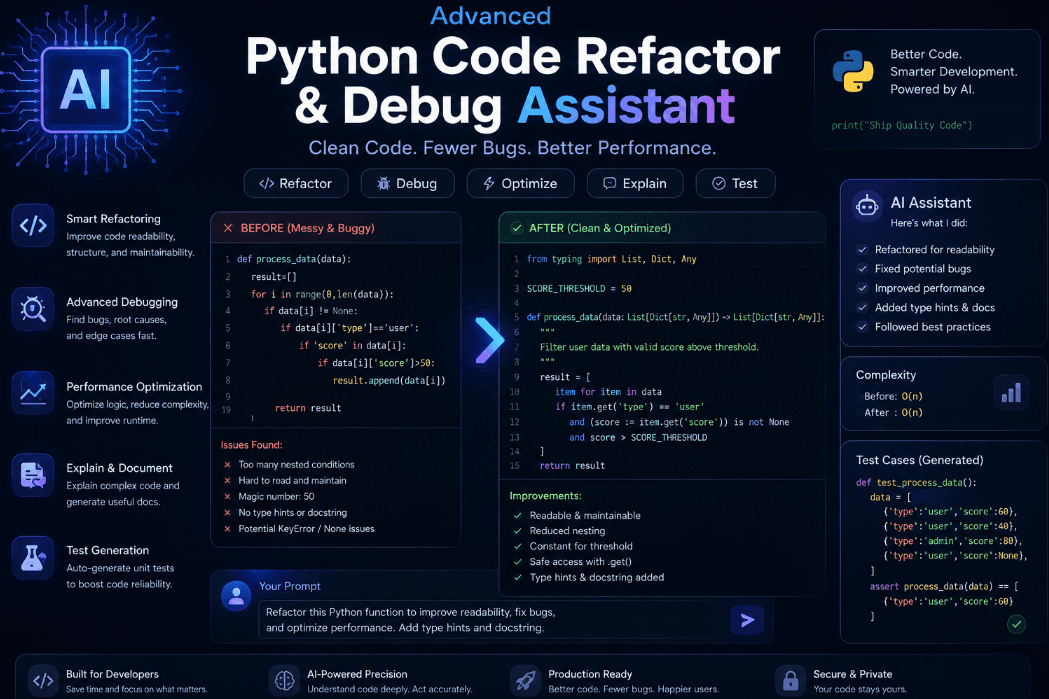 Advanced Python Code Refactor & Debug Assistant