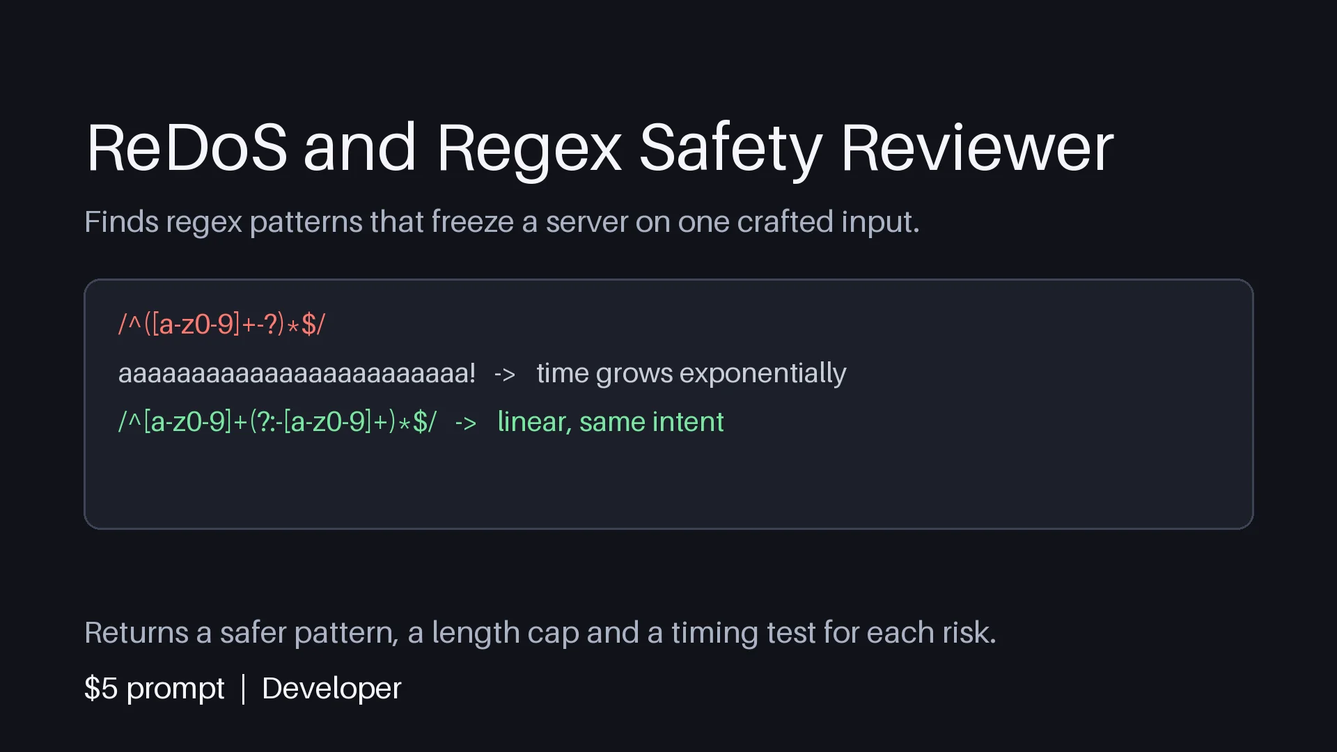 ReDoS and Regex Safety Reviewer
